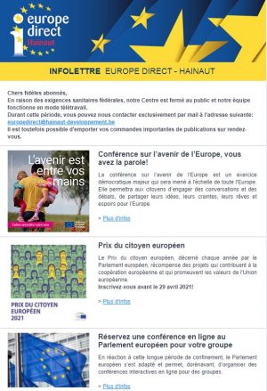 INFOLETTRE EUROPE DIRECT - HAINAUT n° 16 (22/04/2021)