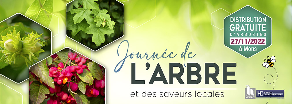 Depuis plusieurs années, à l’occasion de la Journée de l’Arbre, la Province de Hainaut - Hainaut Développement organise sa traditionnelle distribution gratuite de plants d’arbres fin novembre, moment idéal pour planter les arbres et arbustes dans son jardin. D'où le dicton, "A la Sainte Catherine (25/11), tout bois prend racine". Pour cette édition 2022, c'est la haie qui est mise à l’honneur par la Région wallonne. Et nous avons choisi de distribuer, aussi, des framboisiers (dans la limite des stocks disponibles). Cette journée de l’Arbre et des Saveurs locales se déroulera le dimanche 27 novembre 2022 de 10h à 17h. PROGRAMME (à découvrir bientôt) Entrée et parking gratuits / accès aux PMR / animaux non autorisés